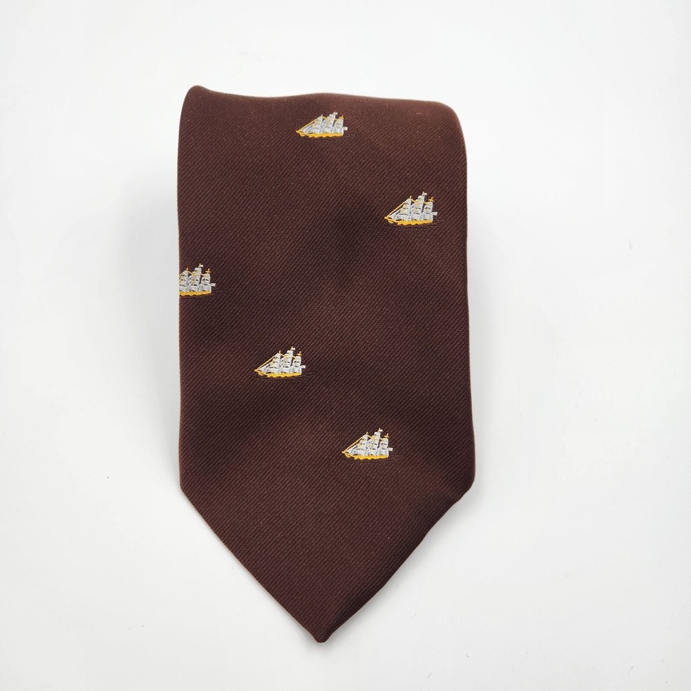 James BLISS Marine Tie Men's‎ One Size Brown Sail Boat Embroidered Casual Formal